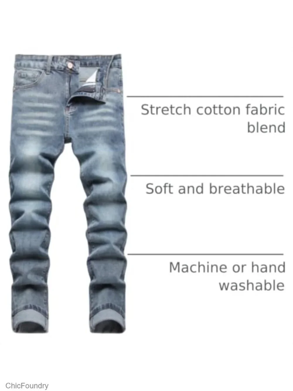 Men's Slim Fit Stretch Jeans - Straight Leg Cargo Denim Pants - Distressed